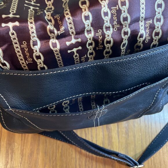 Tignanello Black Shoulder Bag Purse Tumbled Leather - Picture 3 of 12